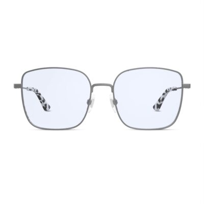 The Atrium Blue Light Glasses in Matte Silver with Cow Print Tips