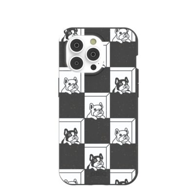 Black Frenchie Checkers iPhone 14 Pro Case