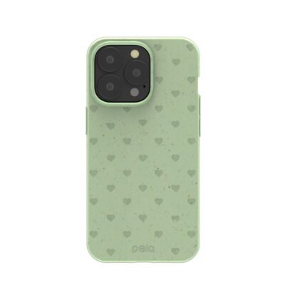 Sage Green Hearts iPhone 13 Pro Case