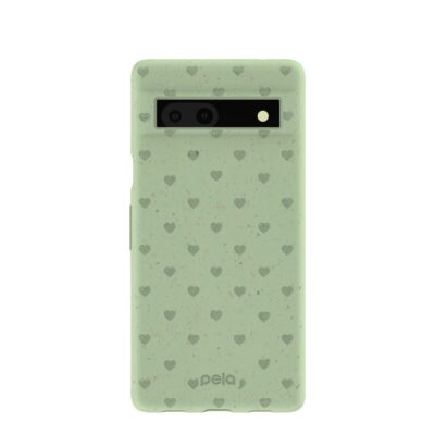 Sage Green Hearts Google Pixel 7a Case