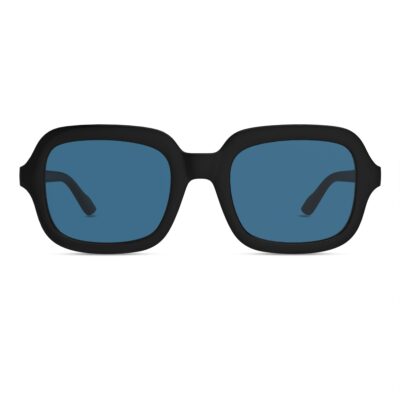 Montenegro Squares Sunglasses in Black with Blue Lens