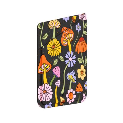 Shrooms and Blooms Black Phone Case Card Holder 