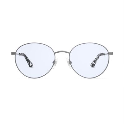 The Studio Blue Light Glasses in Matte Silver with Black Tortoise Tips