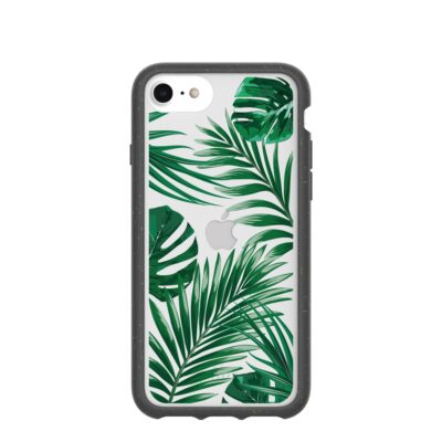 Clear Tropical Leaves iPhone 6/6s/7/8/SE Case With Black Ridge