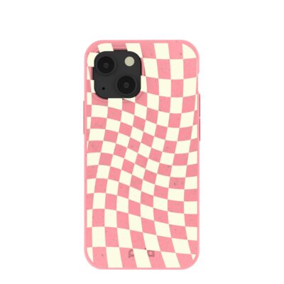 Bubblegum Pink Warped Checkers iPhone 13 Mini Case