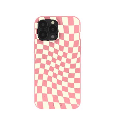 Bubblegum Pink Warped Checkers iPhone 13 Pro Max Case