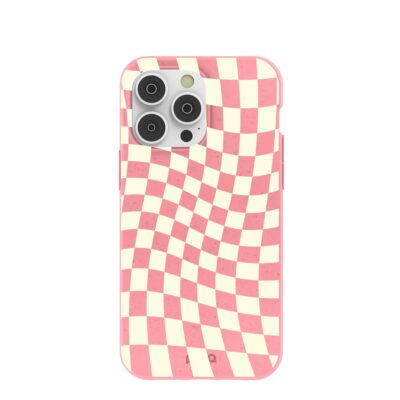 Bubblegum Pink Warped Checkers iPhone 14 Pro Max Case